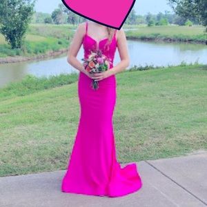 Sherri Hill floor length dress, hot fuchsia, size 0